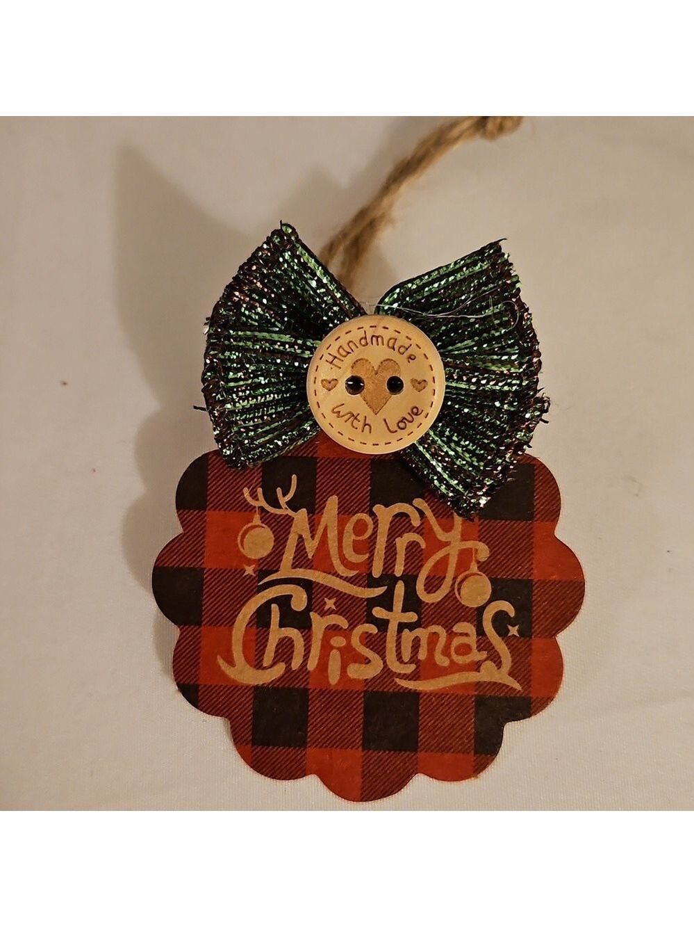 Handmade Upcycled Gift Tags 10pc Set Christmas Plaid Black Red 3"x2" Carboard